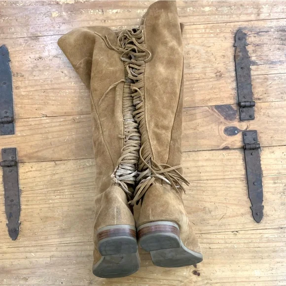 Aldo Cyndy Suede Fringe Detail Tall Boots 9 Pull On Bohemian Western Casual - Picture 4 of 14